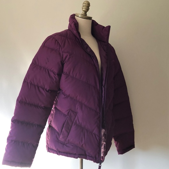 Down Jacket Lands End Medium Purple Long Sleeve Zipper Front Pockets - Picture 1 of 8